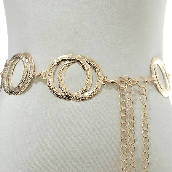Gorgeous Gold Etched Double Circle Vintage Look Boho Fashion Chain Belt - Picture 1 of 6